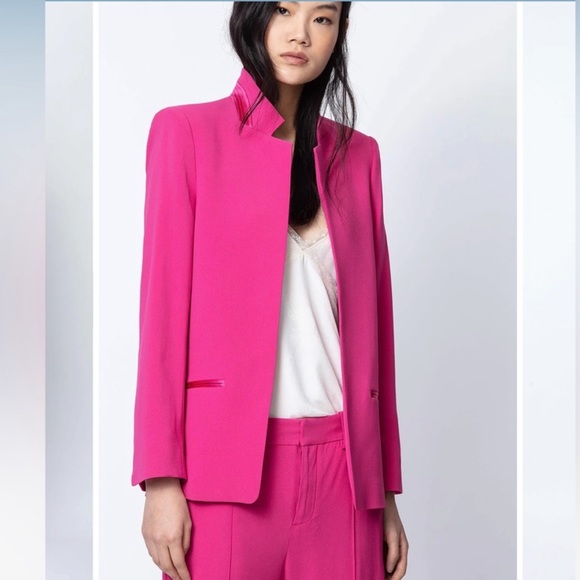 NWT Zadig & Voltaire Volly Satin Blazer in Frambroise Pink, size 34/XS - Picture 1 of 6